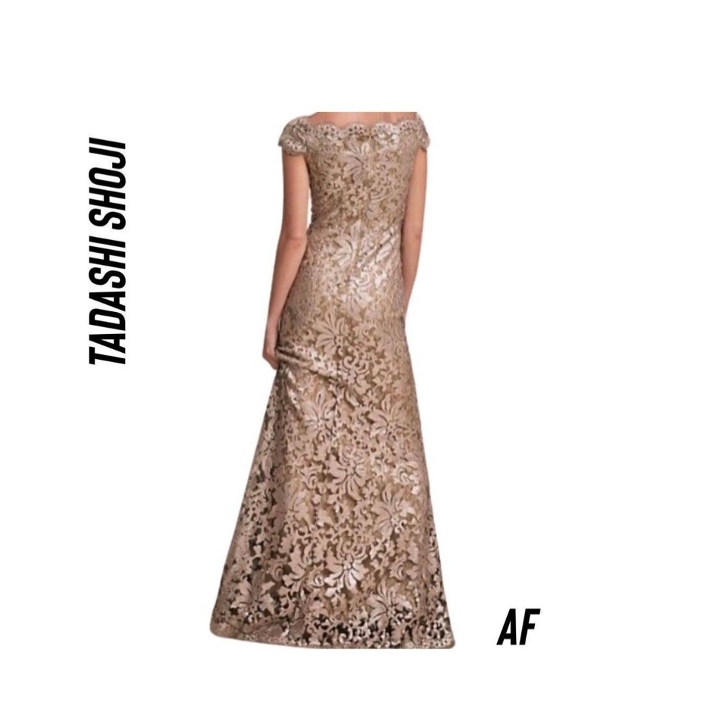 Tadashi Shoji dress size 4  gold champagne sequins maxi  NWT - Picture 2 of 8